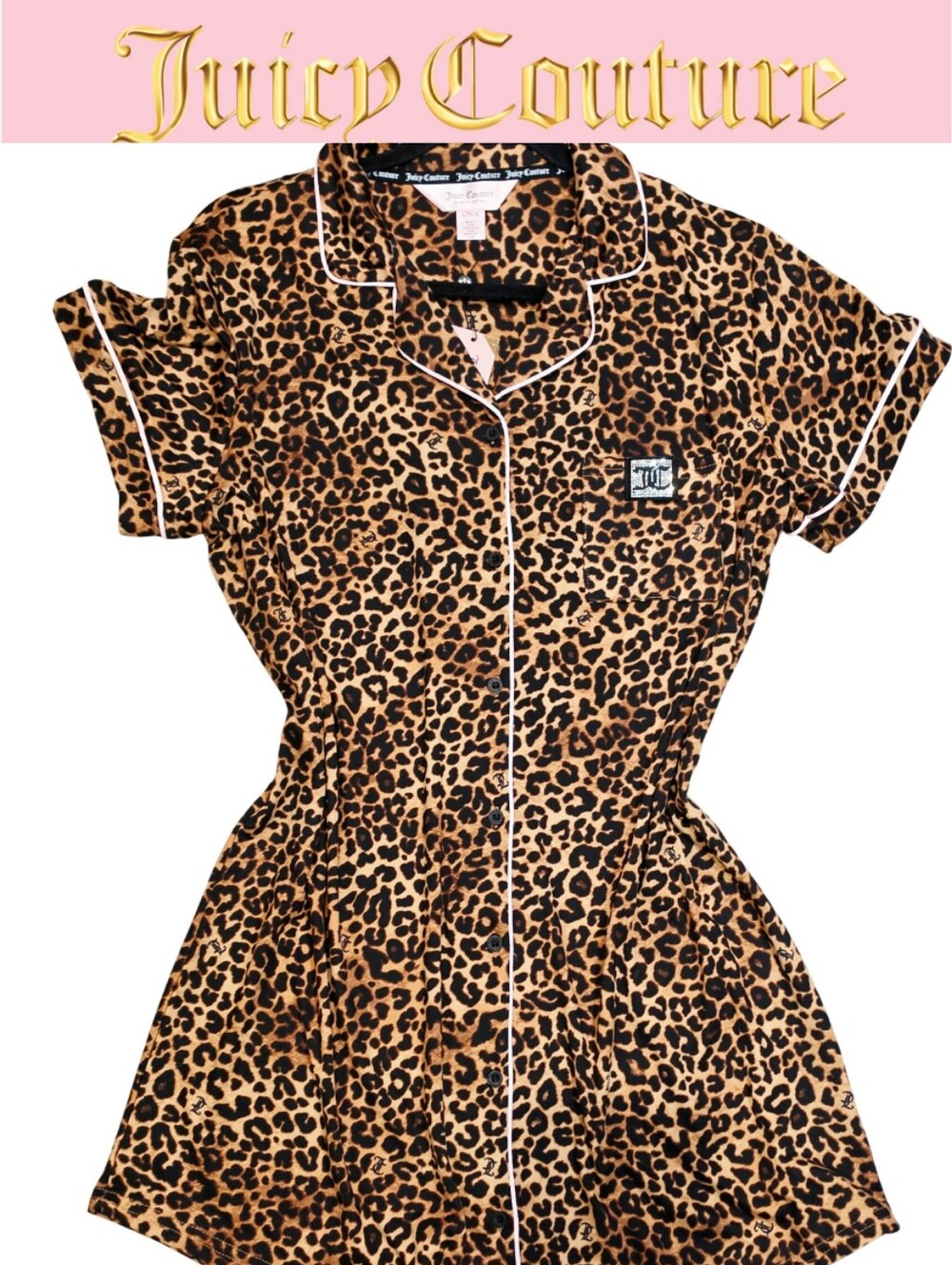 Juicy Couture Leopard Print S/S Button-Up Pajama Shirt